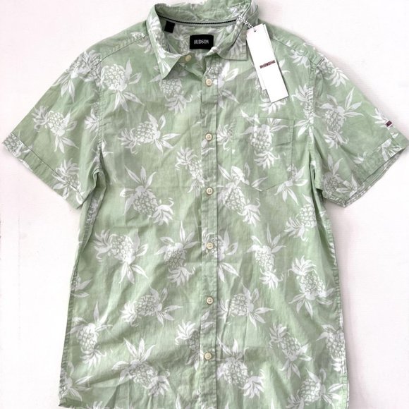Hudson Floral Cotton Button Down Shirt Green - Picture 1 of 3